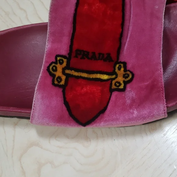 Prada Pink and Red Velvet Sandals - Picture 3 of 3